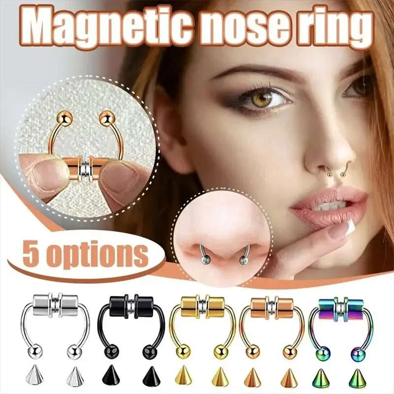 Magnetic Horseshoe Nose Rings 316L Stainless Steel Faux Septum Clip On Hoop Piercing Gift For Women