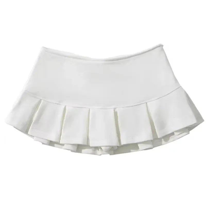 Women's white high-waist pleated mini skirt with built-in shorts, Korean fashion streetwear