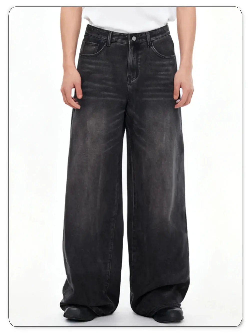 Four Season men's jeans by Simples Market, loose wide-leg gray-black denim pants