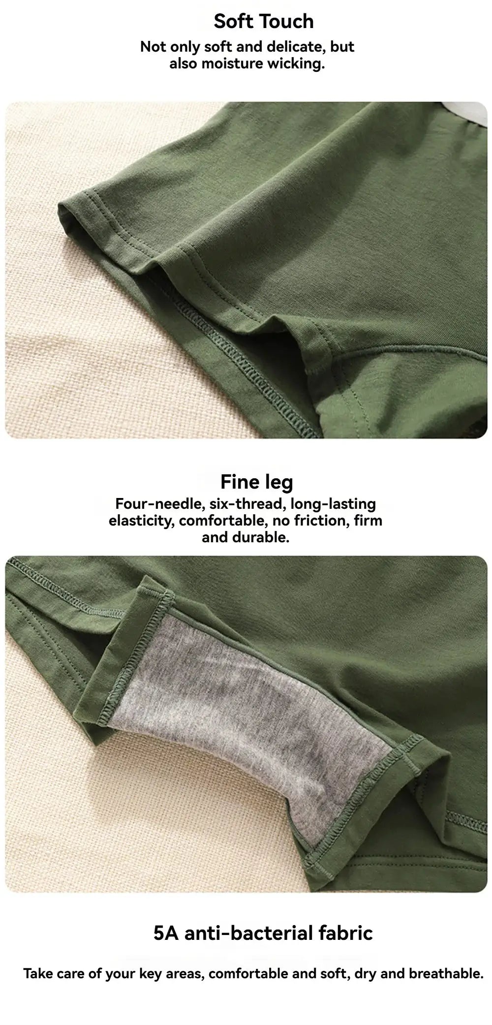 Simples Market 3-pack women's cotton panties, green, breathable antibacterial fabric, high-elastic waistband
