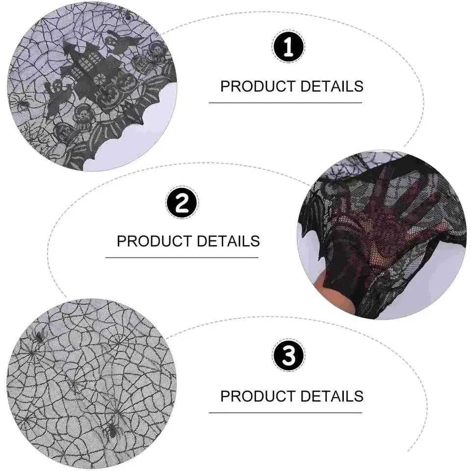 Halloween Lace Tablecloth With Spider Web Skull Pattern Rectangular Party Decor Haunted House
