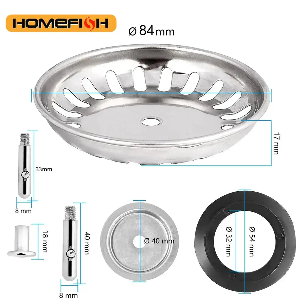 Premium Stainless Steel Kitchen Sink Strainer Waste Plug Replacement Basin Drain Filter 80mm 82mm 84mm with Fixing Pin