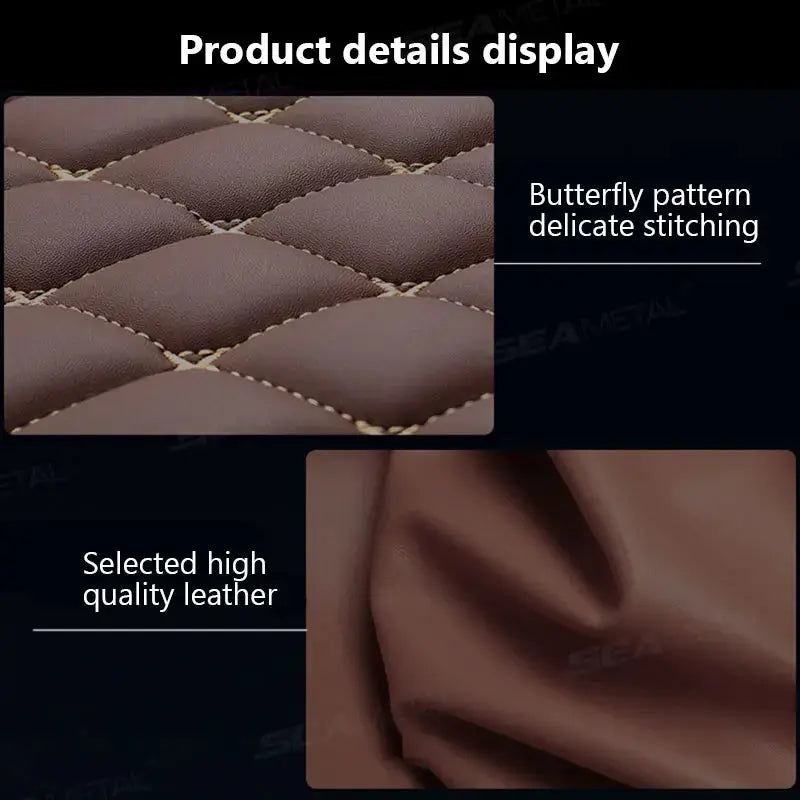 SEAMETAL 4Pcs car floor mat set in brown leather look with butterfly pattern stitching by Simples Market