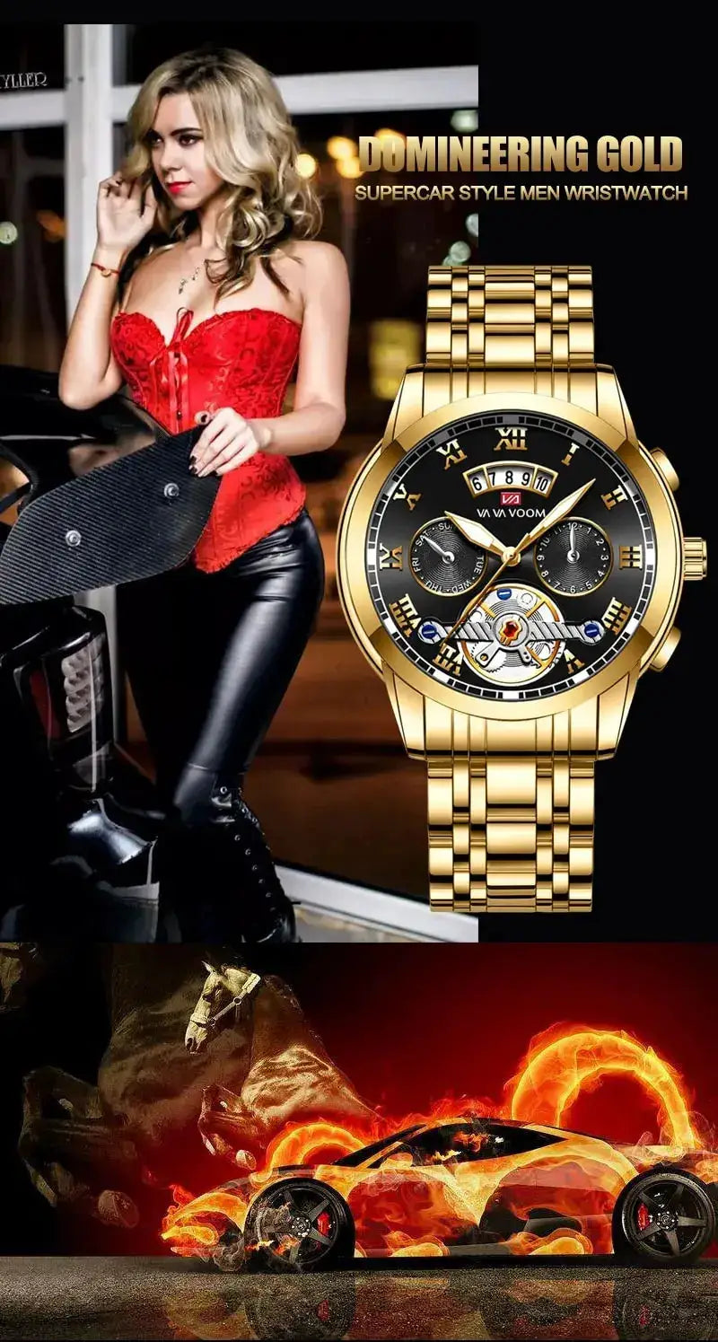 Relogio masculino Simples Market luxury gold stainless steel wristwatch with luminescent dial and 3Bar water resistance