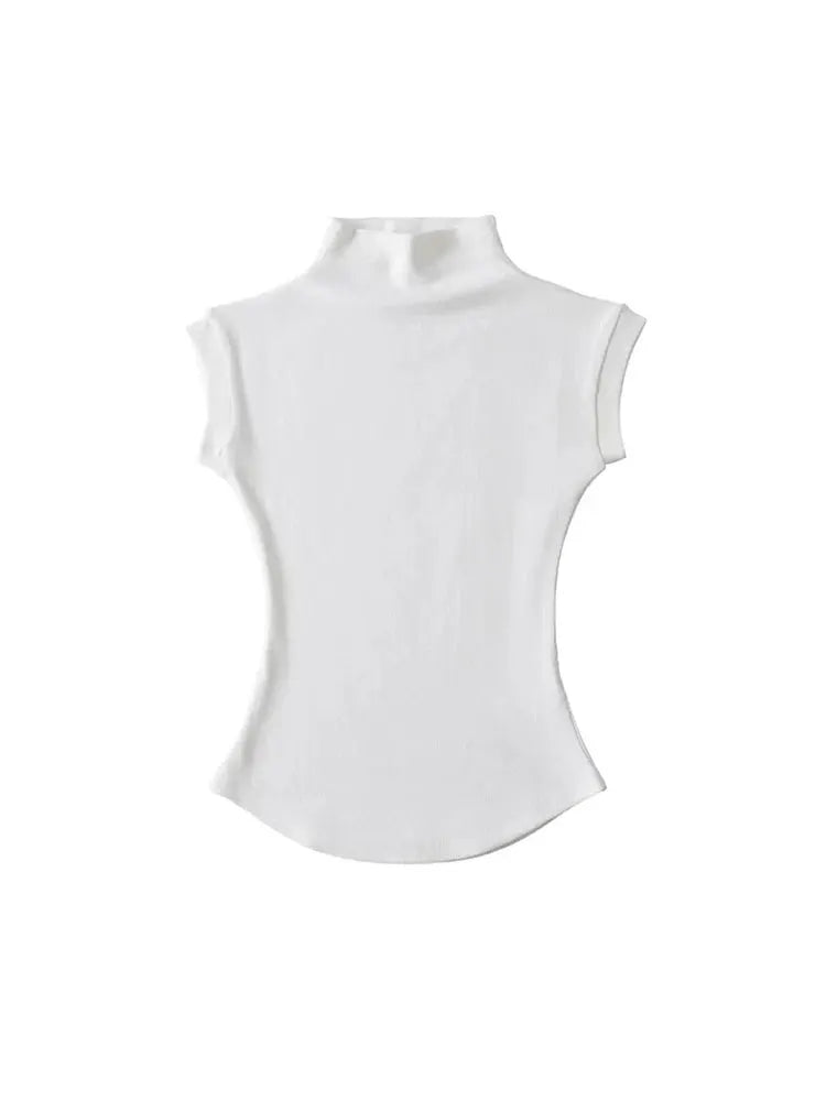 Women's Sleeveless Turtleneck Knit Top Slim Fit Summer Tee Solid Color Streetwear Essentials