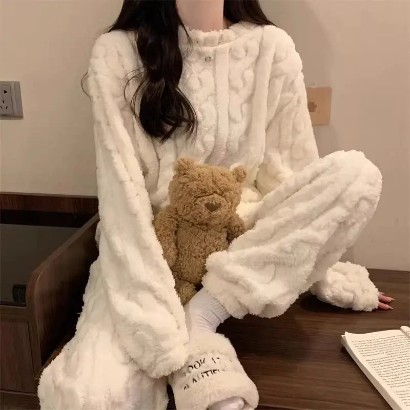 Cozy Velvet Two Piece Pajama Set With Fleece Lining Coral Velvet For Extra Warmth Women Homewear