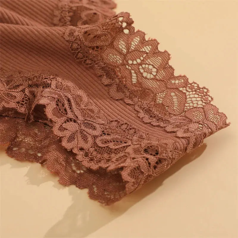5Pcs set women's cotton panties with floral lace trim in dusty rose by Simples Market lingerie