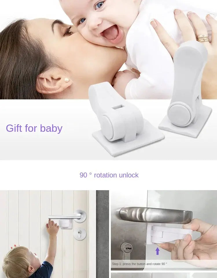 Universal door lever child safety lock set by Simples Market, white adhesive, 2-piece