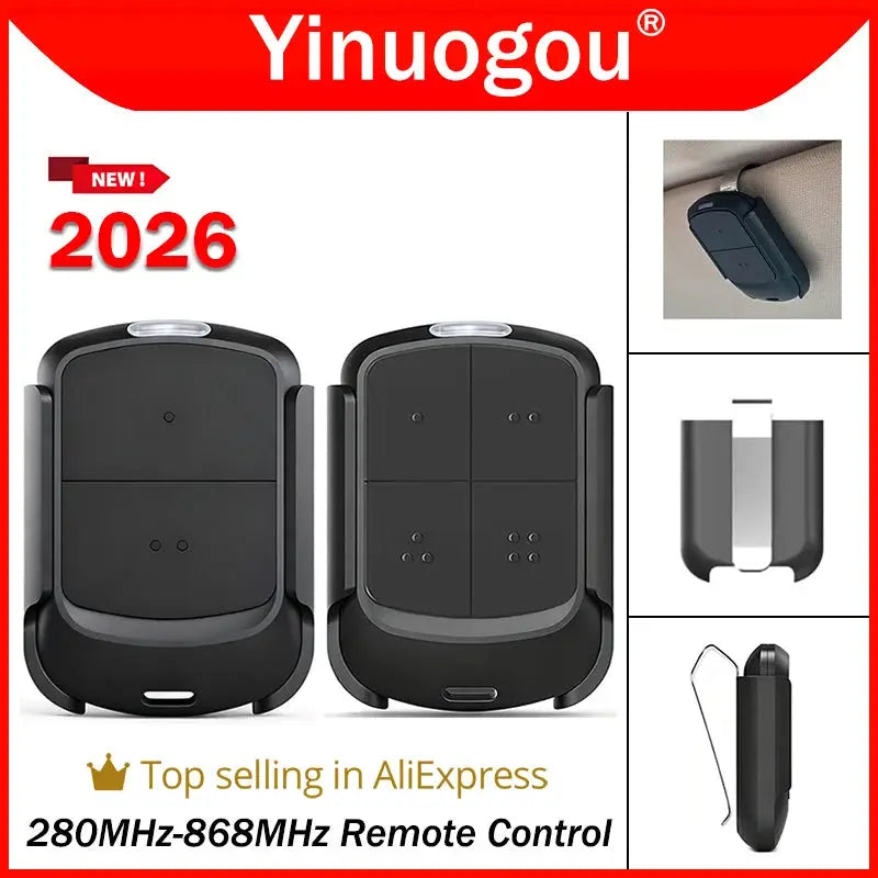Garage door remote control set by Simples Market; two black multifrequency remotes (280–868MHz)