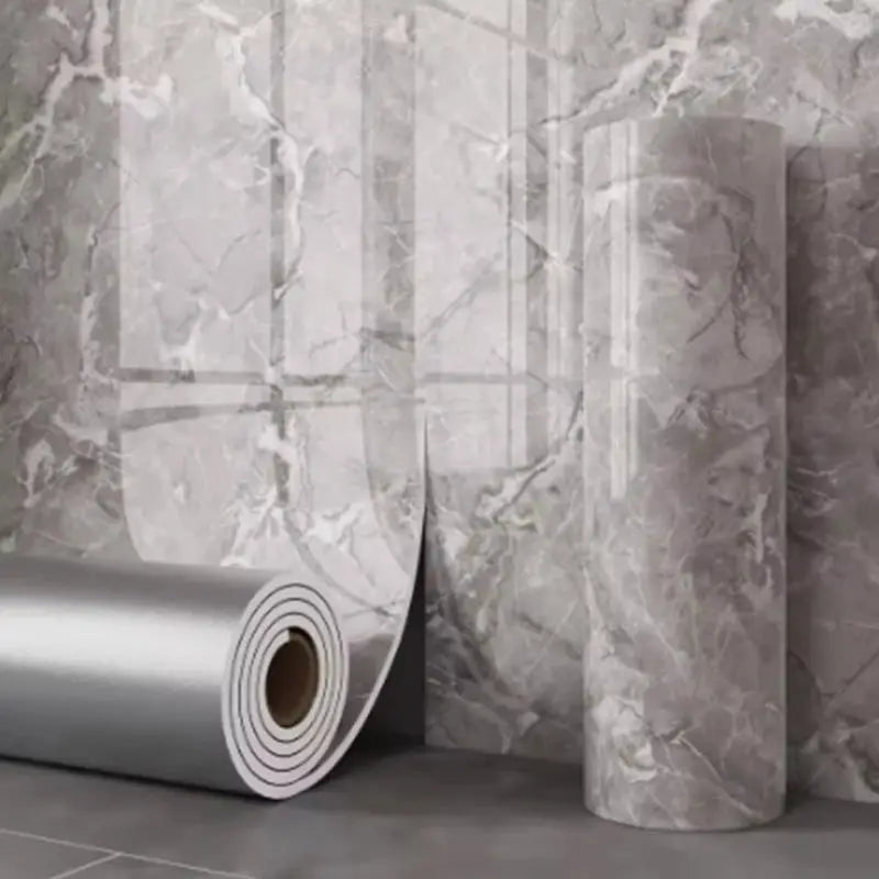 Self-adhesive marble foam wallpaper roll by Simples Market; gray marble pattern, waterproof wall decor