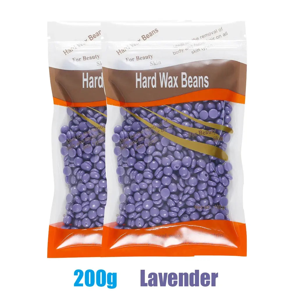 Two lavender hard wax beans packs, 200g each, for hair removal waxing