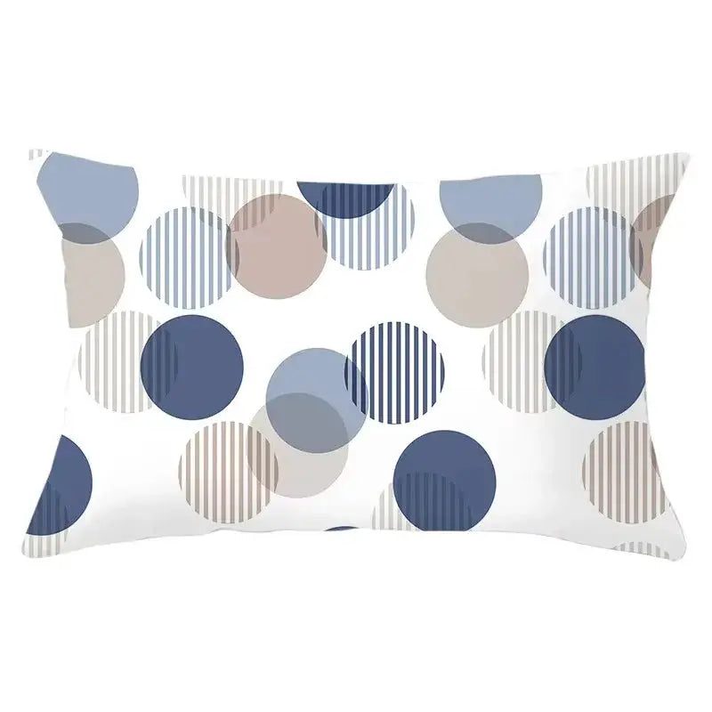 Pillowcase 30x50cm, geometric circle pattern in blue and beige on polyester, Simples Market