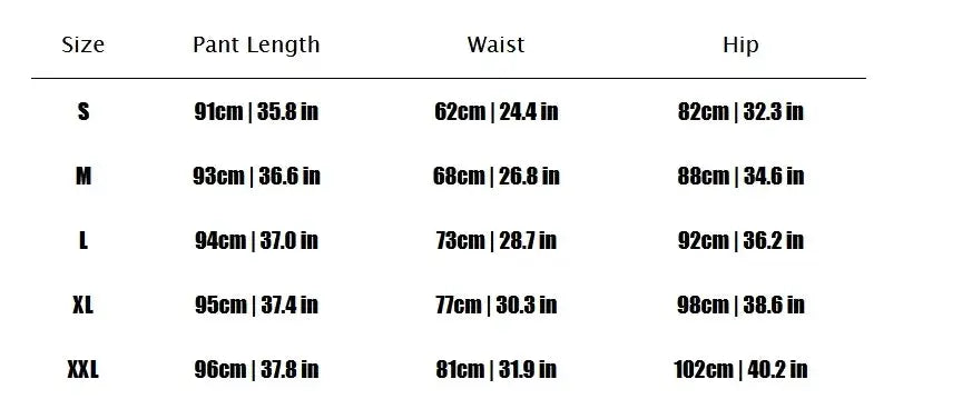Women leggings with pockets by Simples Market - size chart with S-XXL pant length, waist, and hip measurements