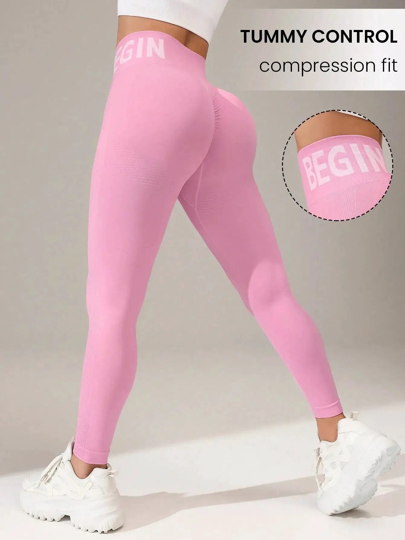 Simples Market pink seamless yoga leggings with waistband lettering, butt-lifting, quick-dry breathable tights