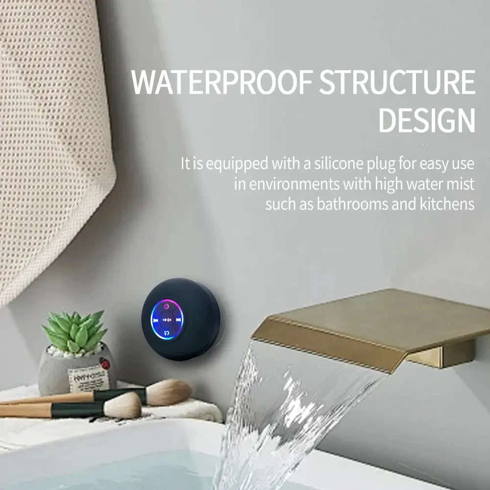 PulseNova Portable Bluetooth Speaker With LED Light IPX4 Waterproof Outdoor Suction Cup 3W Stereo Sound