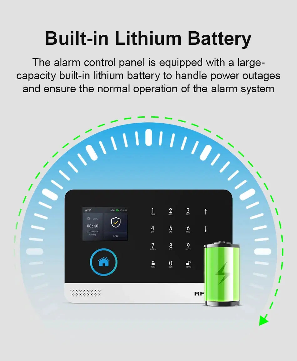 PGST wireless home security alarm system with built-in lithium battery and digital display panel