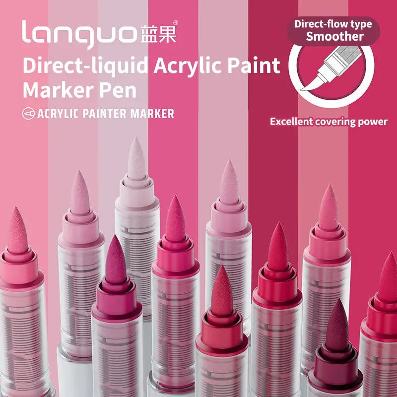 Langquo acrylic paint marker pen set, 9-color assortment with soft brush tips for notebooks and art