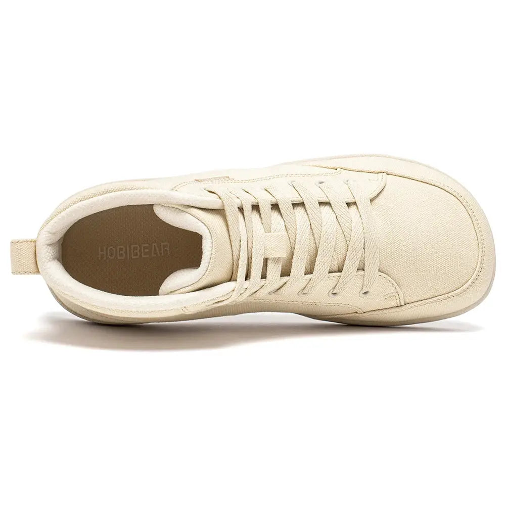 HOBIBEAR mid-top barefoot canvas sneakers, beige, lace-up, unisex with wide toe box