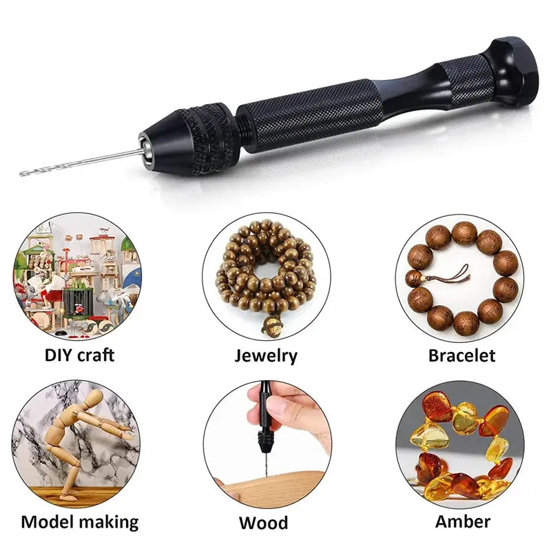 Micro Mini Pin Vise Hand Drill With Twist Bits Rotary Tool Set For DIY Craft Jewelry Making Resin Polymer Clay Carving