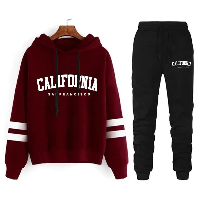 California Womens Hooded Tracksuit With Ankle Pants In Polyester Cotton Blend For Year Round Style Sizes S To 3XL