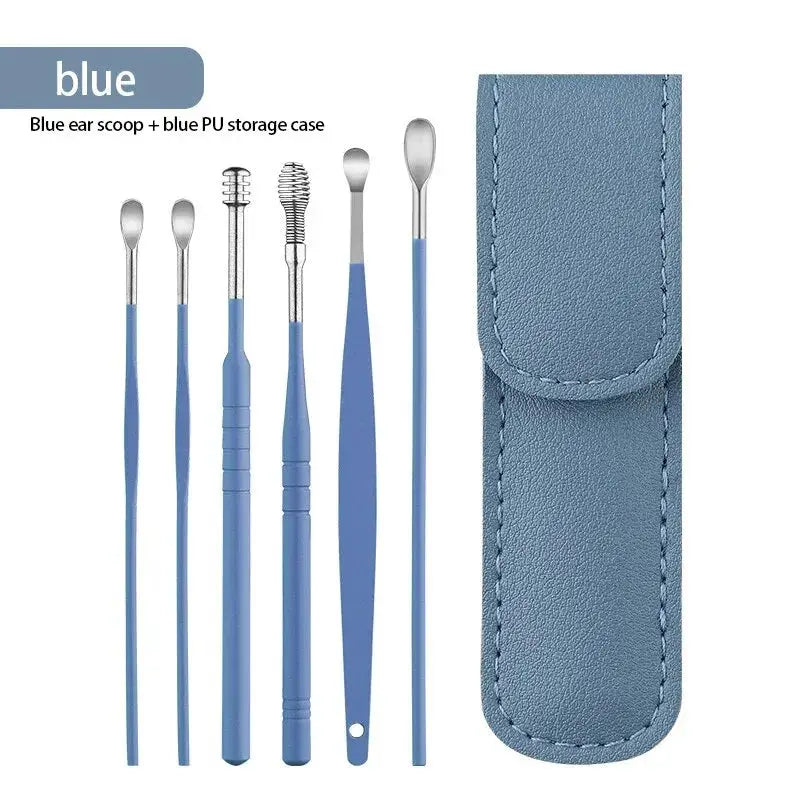 Six Piece Stainless Steel Ear Picking Tool Set With Leather Bag Ear Cleaning Spoon Kit Easy To Carry At Home