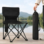Simples Market portable folding camping chair in black Oxford cloth with side pocket and carry bag