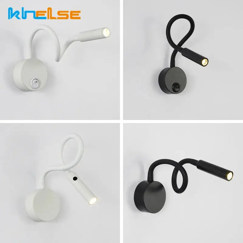 LED Flexible Hose Wall Lamp by Simples Market; white and black gooseneck reading lights, 4 variants shown