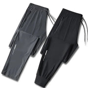 Simples Market two-pack men's ice silk jogger pants in grey and black with zip pockets and drawstring waist