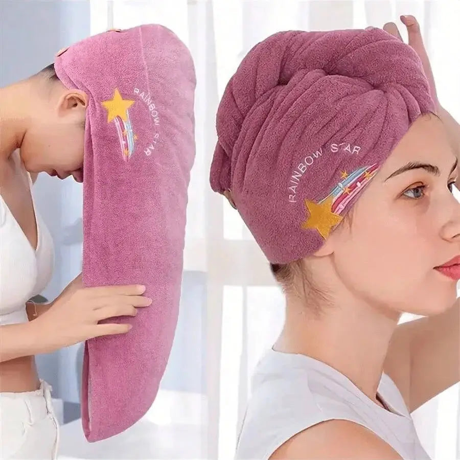 1Pc Embroidery Style Hair Drying Cap Coral Fleece Thickened Hair Towel For Bathroom Women Absorbent Quick Dry Shower Cap