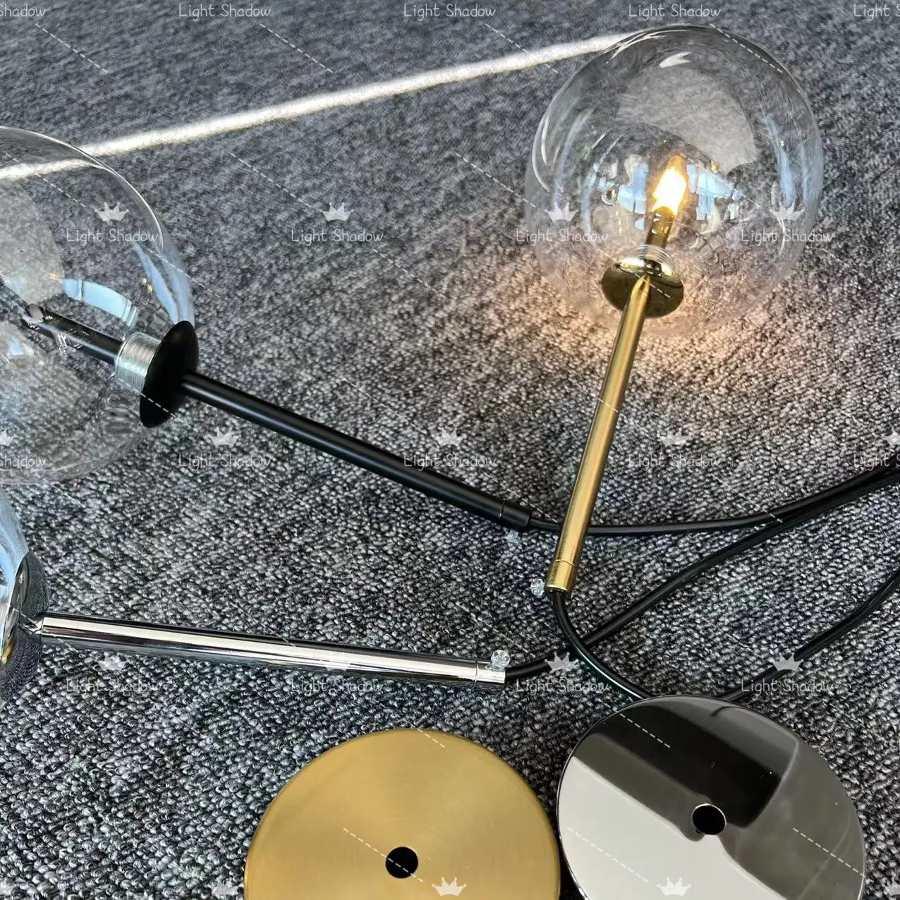 Simples Market modern LED glass ball pendant lamp with gold suspension and black cord