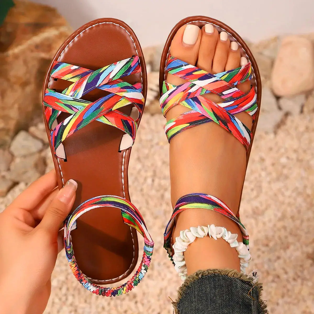 NovaWalk Women Flat Sandals With Roman Straps Non Slip Rubber Soles For Everyday Comfort And Casual Style