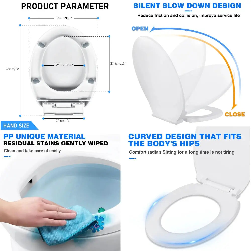 Simples Market white toilet seat with slow-close adjustable hinges; easy to install and clean.