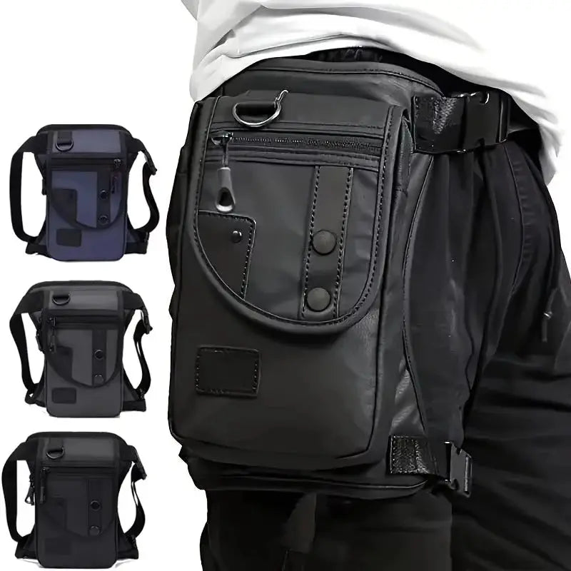 Simples Market leg bag, black waist-pack with front pocket; set of 4 color options shown