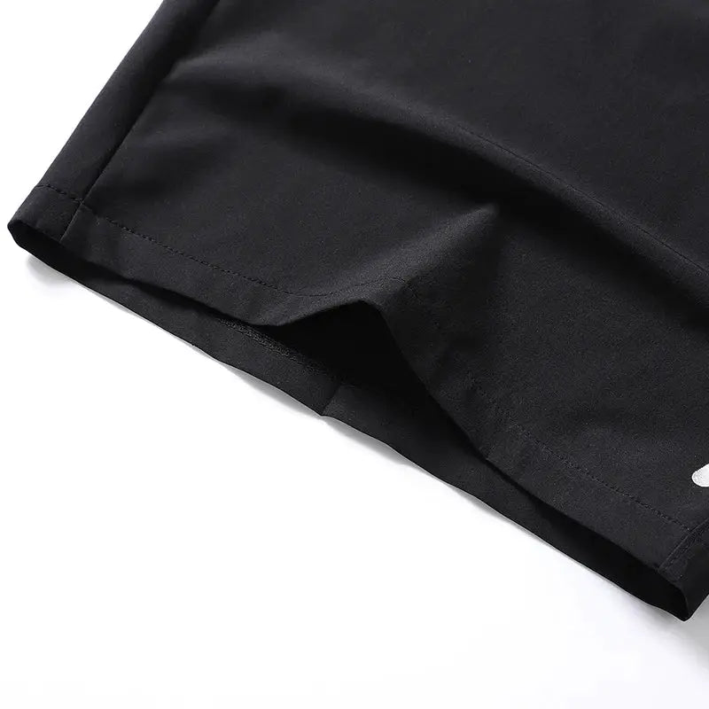 Men's black quick-dry jogging shorts; lightweight, breathable