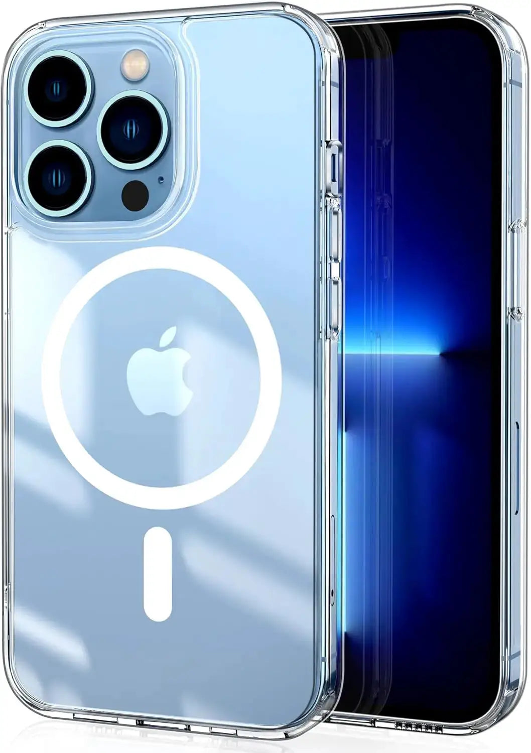 Transparent MagSafe phone case for iPhone with clear back and circular MagSafe ring