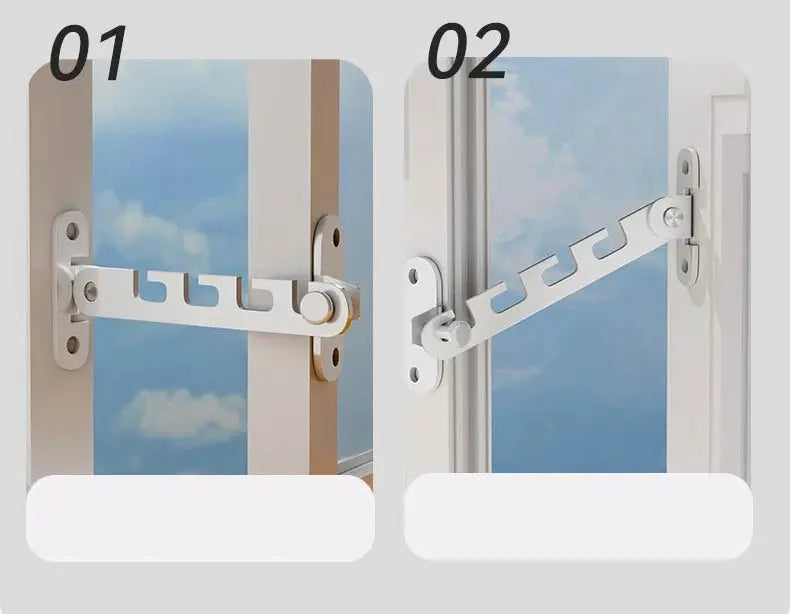 Window safety latch bar, white, adjustable plastic for childproofing and securing open windows