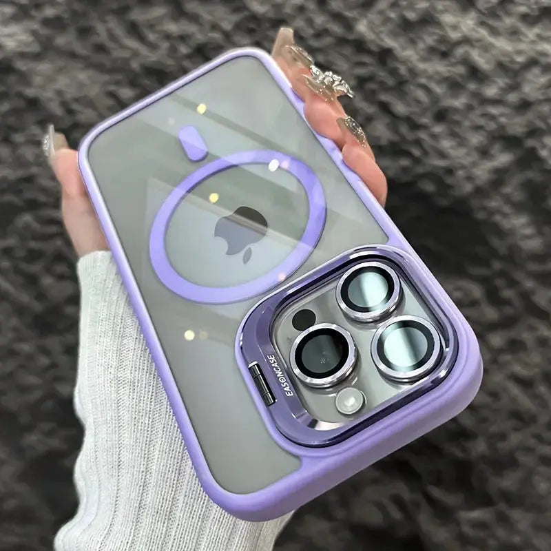 LuxGuard Luxury Magnetic Shockproof Phone Case for iPhone 11 to 16 Pro Max with Stand and Lens Protection