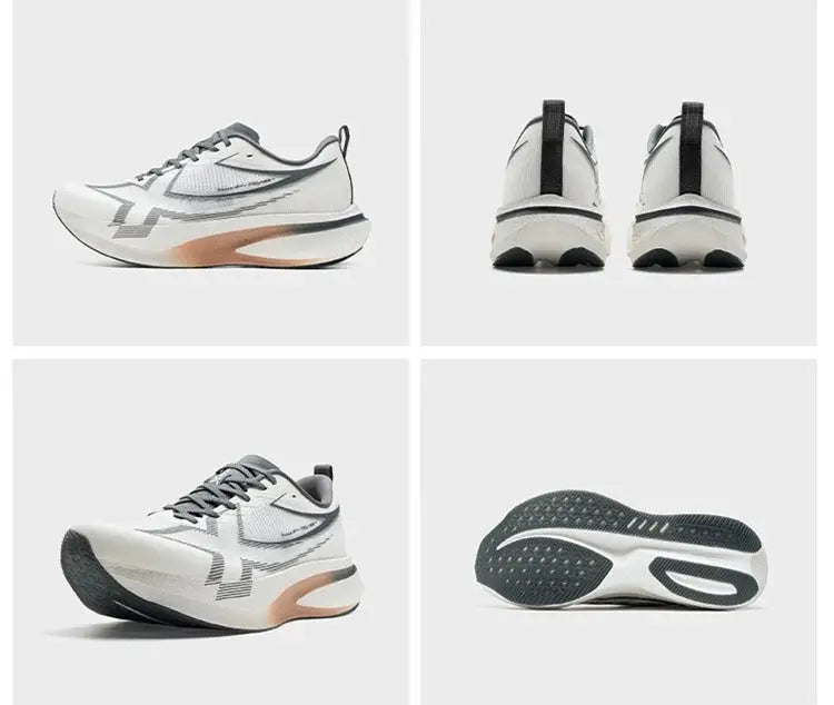 XTEP 2000km PRO men's running sneakers, white/gray, cushioned stability, lightweight sports shoes