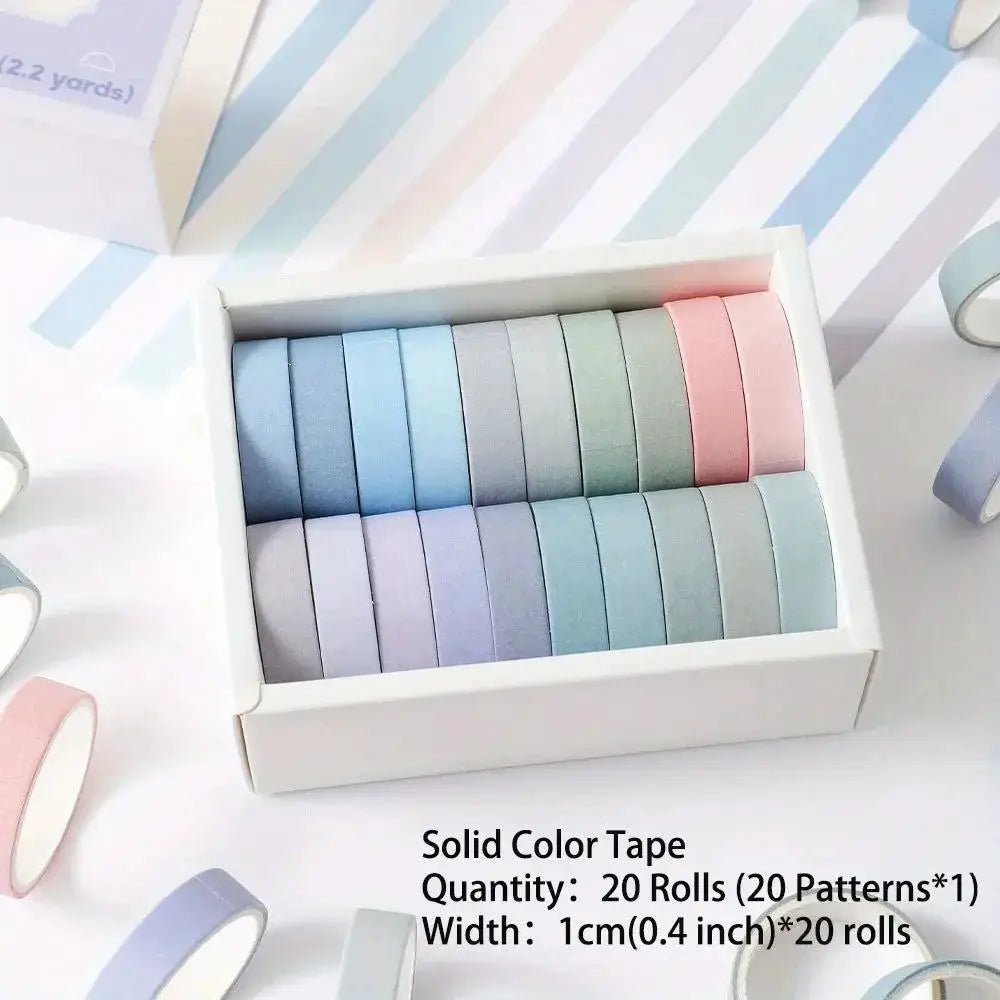 20 rolls pastel washi tape set by Simples Market, 10mm wide, 2m long for journaling, scrapbooking and notebooks