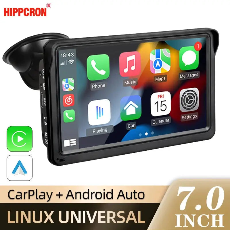 Hippcron 7Inch Car Radio With Wireless CarPlay Android Auto Universal