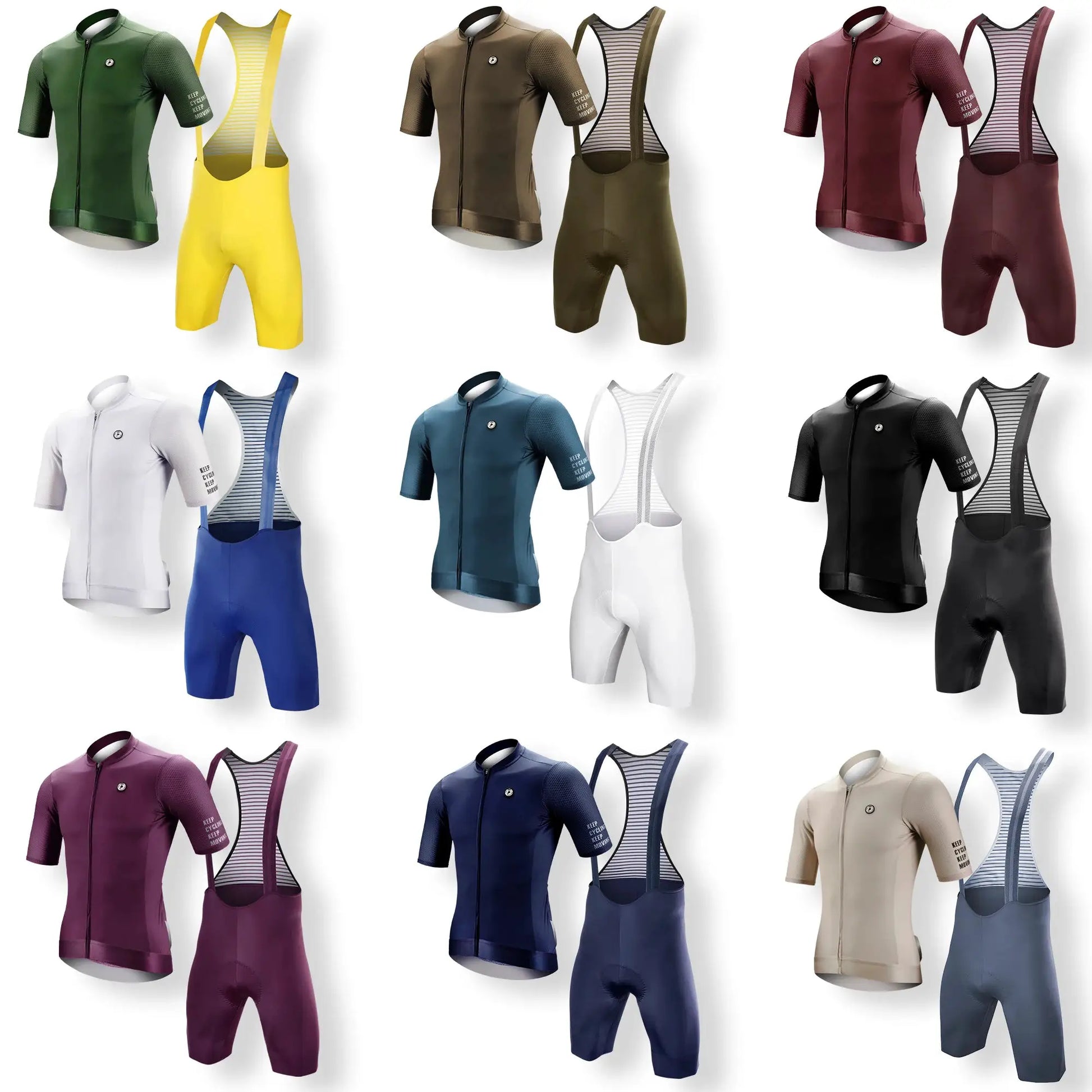 DAREVIE cycling jersey by Simples Market; SPF50+ long-sleeve training top in assorted colors with matching bib shorts.
