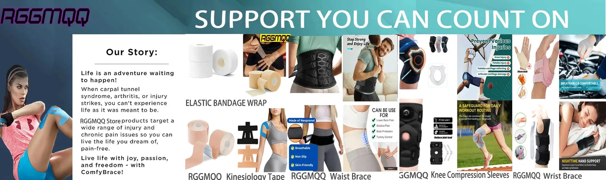 Knee kinesiology tape 5-pack by Simples Market, professional-grade pre-cut elastic knee support tape