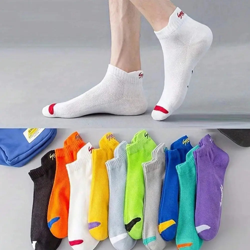 Men Ankle Socks Set 5 To 30 Pairs Breathable Odor Proof Sweat Absorbing Letter Sports Style Invisible Running Socks