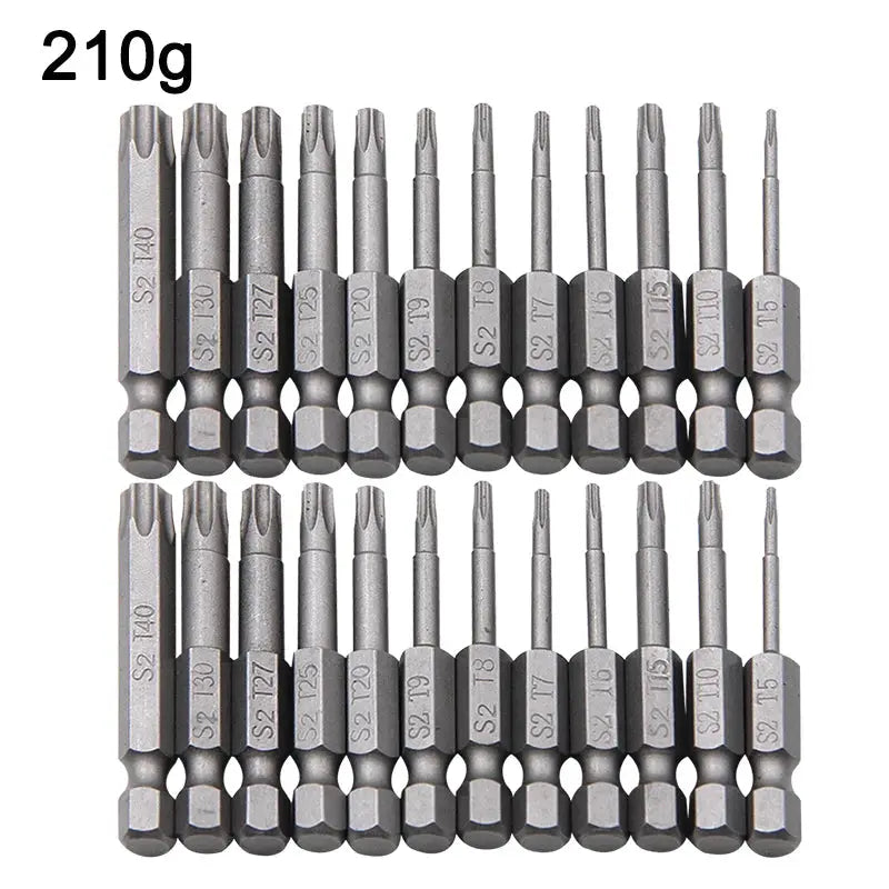 12pc Hollow Plum Blossom Screwdriver Bits 50mm Long S2 Steel Hex Shank for Woodworking Drill Set