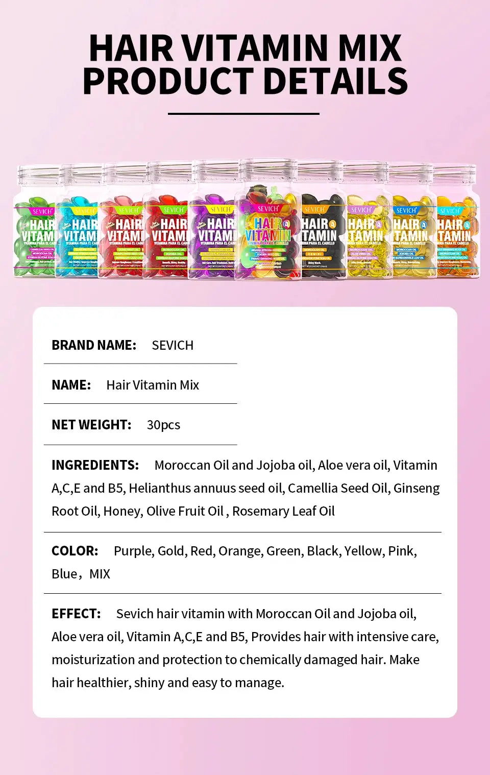 Sevich Mix Hair Vitamin Capsule Hair Treatment Oil Repair Damaged Smooth Hair Care Serum Nourishing Keratin Complex Oil