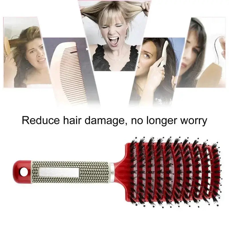 Hair Brush With Scalp Massage Comb Boar Bristle Nylon Detangling For Wet Curly Hair Women Hairdressing Styling Tool