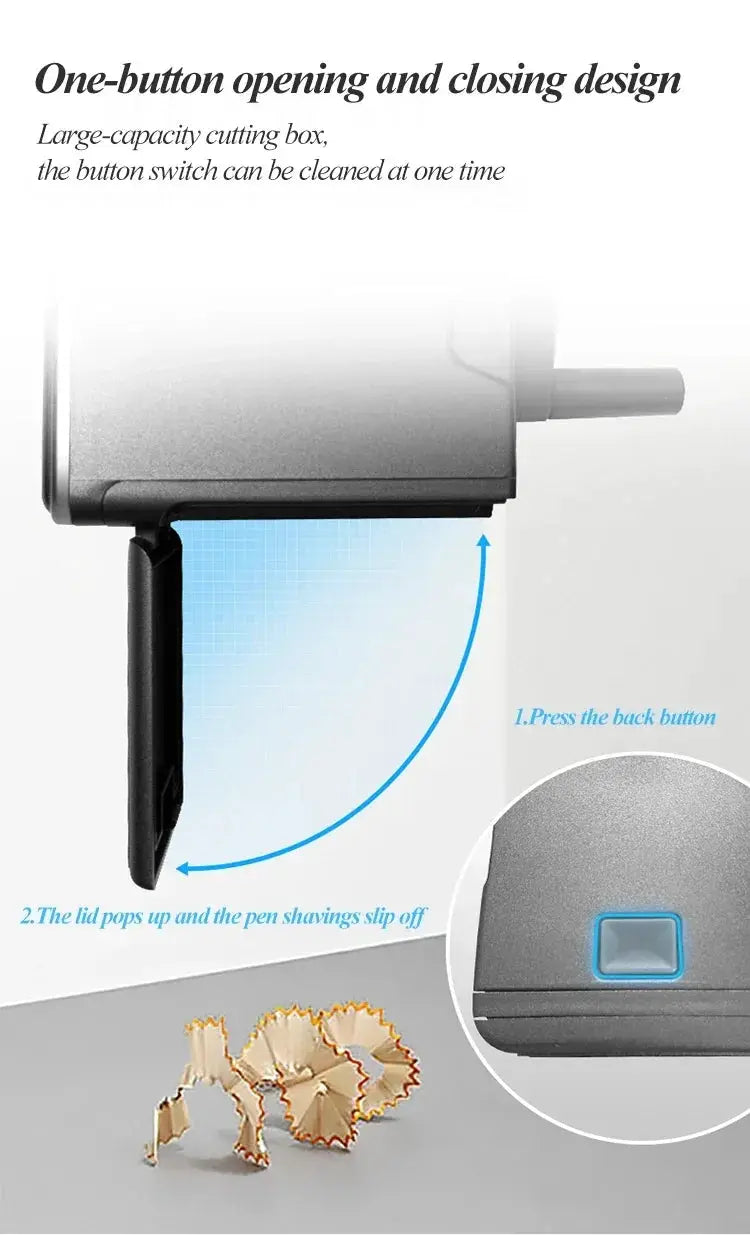 Pencil sharpener hand-crank, large-capacity gray body with one-button opening design