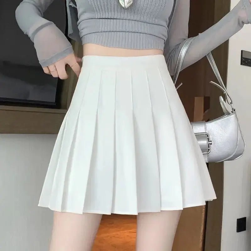 Preppy Style Pleated Skirt High Waist A Line Mini Skirt For School Girl And Skater Looks Black Plus Size