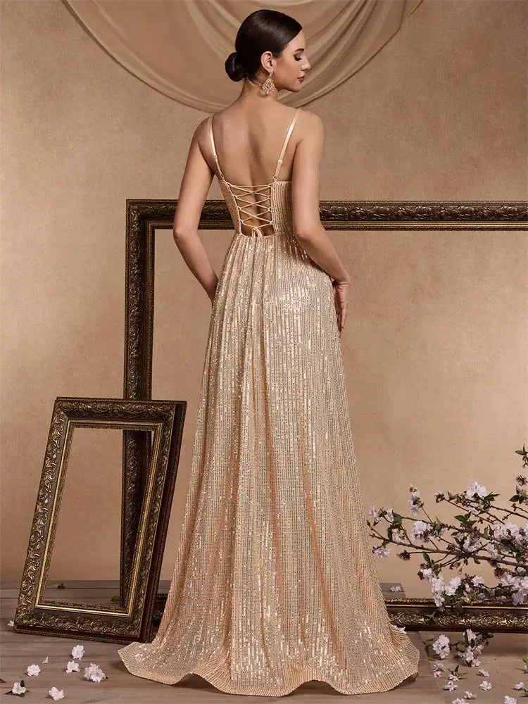 Elegant Backless Sequined Mermaid Evening Gown For Weddings And Proms