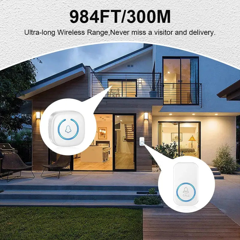 SmartWave Wireless Doorbell 300 Meter Open Range Remote With 60 Melodies And 5 Volume Levels US EU UK Plug Options
